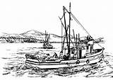 Fishing Boat Coloring Pages Sea Catching Fish Color sketch template