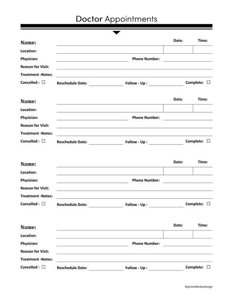 printable doctor visit form template