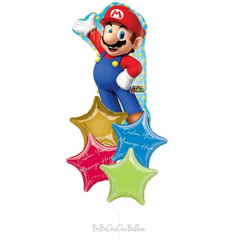 [super Mario]mario Bros Foil Balloon Bouquet 5pcs Customised