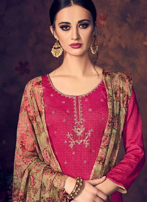 buy online pink jam silk pakistani salwar kameez dulhan 5 5004 by
