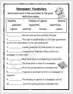 newspaper vocabulary worksheet englishbix