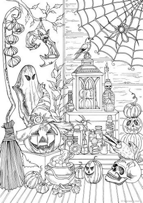 halloween stuff printable adult coloring page  favoreads etsy
