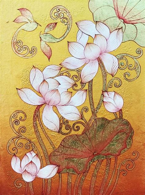 Best Lotus Flower Canvas Artwork Paintings Royal Thai Art