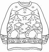 Sweater Christmas Coloring Pages Ugly Printable Sweaters Cats Trees Bells Decorations sketch template