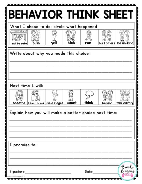 behavior reflection sheets  students  reflect   behaviors