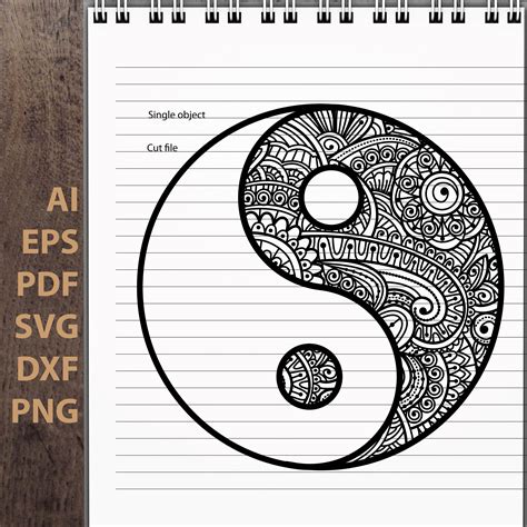 zentangle yin  mandala symbol digital  svg eps etsy