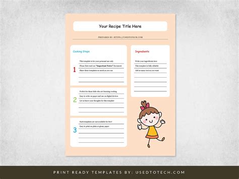 full color kids recipe template  word