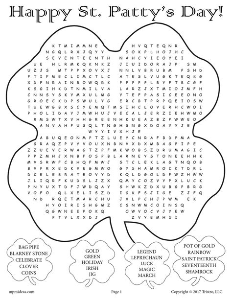 st patricks day word search puzzle printable