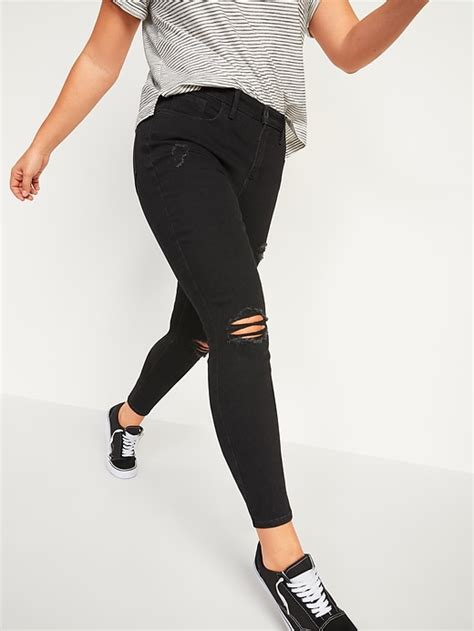 high waisted pop icon skinny black ripped jeans for women old navy