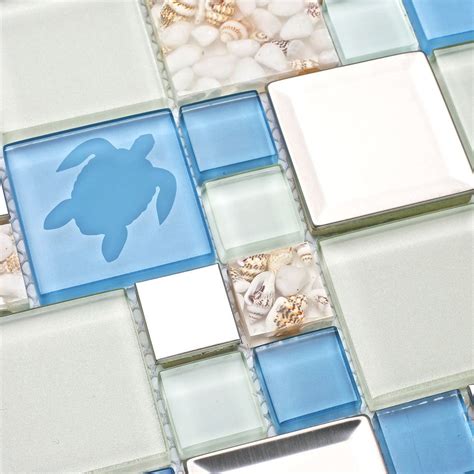 Sea Glass Backsplash Tile Inhome Sea Glass 10 In X 10 In Peel And