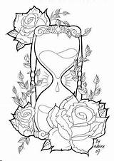Tattoo Hourglass Coloring Pages Drawing Adult Printable Visit Glass Hour sketch template