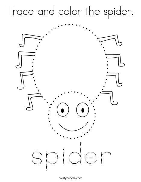 trace  color  spider coloring page twisty noodle halloween