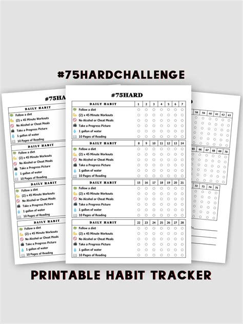 hard challenge habit tracker printable instant  hard