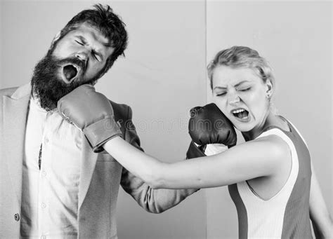 Woman Knockout Man In Boxing Stock Image Image Of Success Smile