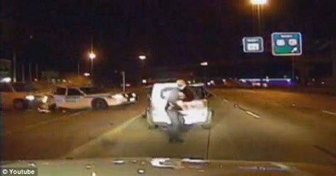 Incredible Moment Officer Pushes Woman To Safety And Dodges Police Car
