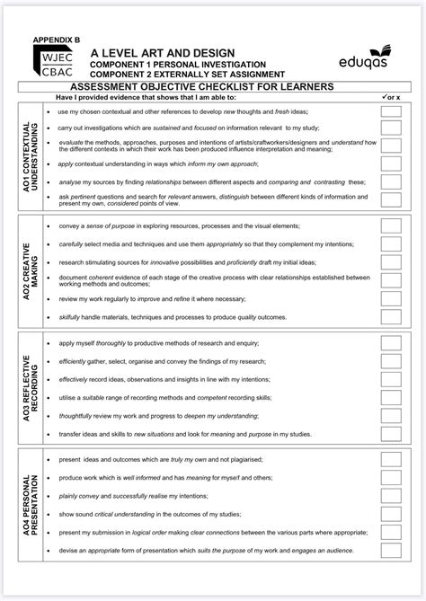 fineartasfc assessment objective checklist