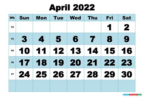 april  calendar template printable print  cute april