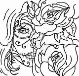 Skull Coloring Pages Sugar Skulls Tattoo Roses Rose Girl Candy Dead Mexican Cool Flowers Printable Drawing Print Animal Adult Woamn sketch template