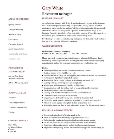 restaurant manager resume template   word  document downloads