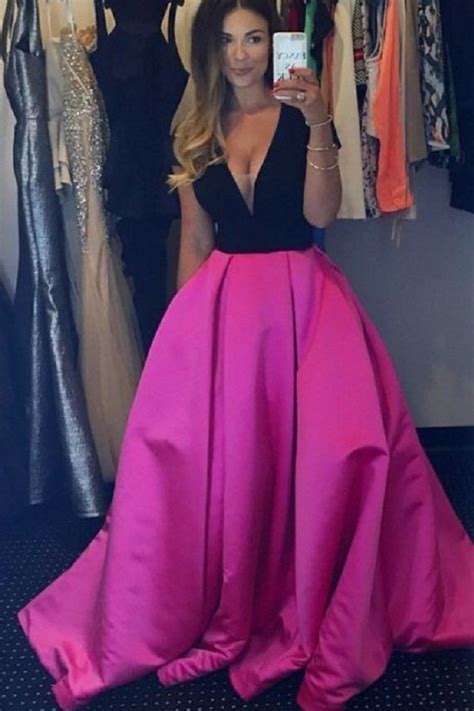 pink and black sexy prom dress