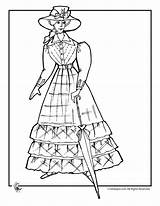 Coloring Pages Victorian Doll Adult Woman Dress Dolls Vintage Color 1900 Parasol Printable Girls Books Colouring Dresses Woo Houses Fashion sketch template
