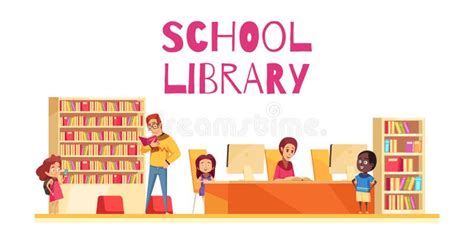 school library cartoon illustration stock vector illustration  white reading
