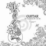 Guitar Coloring Doodle Zentangle Frame Flowers Zenart Strings Acoustics Illustration Vector Adult Books Stock sketch template