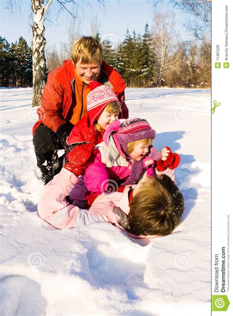 winter family stock photo image  lying female snow