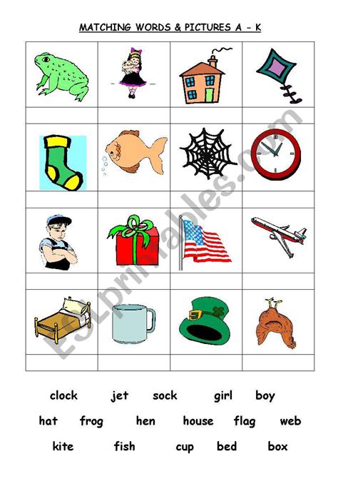 pictures  words worksheets rhyme words matching worksheets  kindergarten