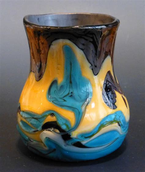 George Watson Artist Blown Glass Wine Cup In Turquoise Daffodil