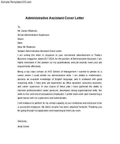 simple administrative assistant cover letter example sample templates