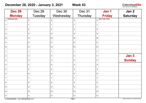 Weekly Calendar 2021 Uk Free Printable Templates For Excel