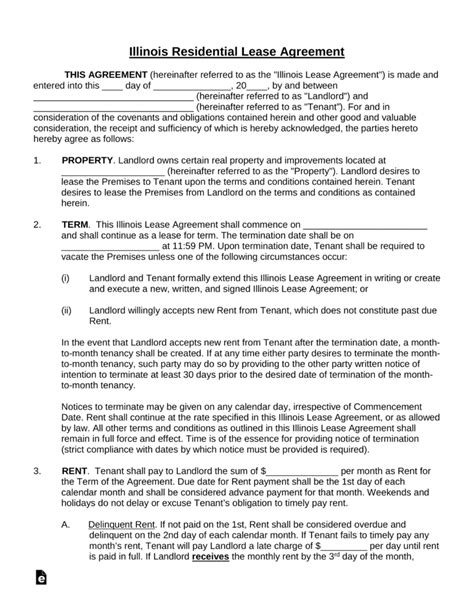 illinois standard residential lease agreement template