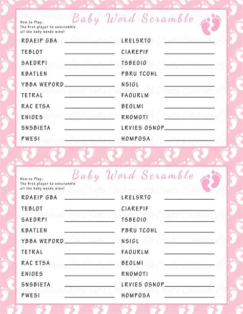 baby shower word scramble game printable baby shower games pink baby