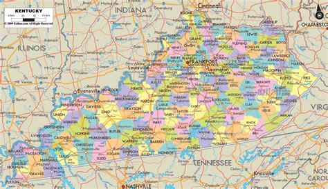 detailed map  kentucky state usa ezilon maps