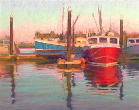 pastel painting wharf light fishing boat pastel painting  poucher