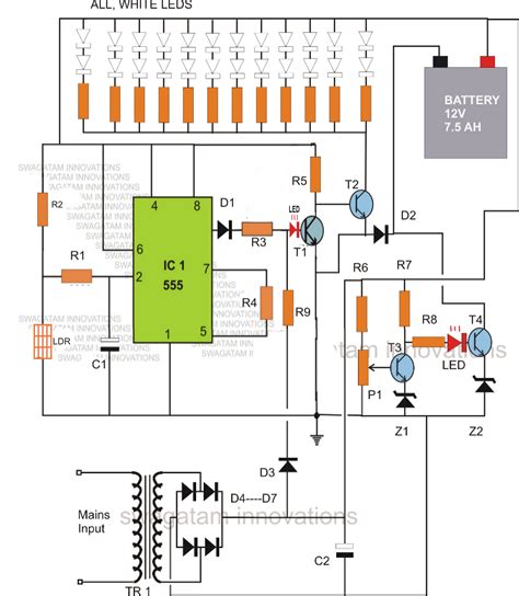 led emergency light  automatic battery cut  circuit