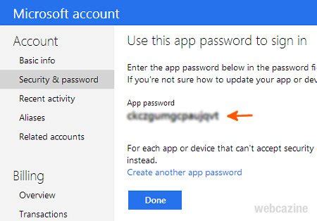 generate  microsofts application password  android devices