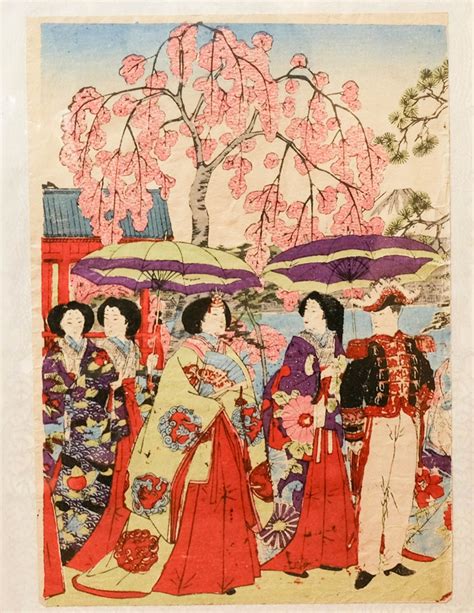 antique vintage japan japanese ukiyoe woodblock moku hanga print hina framed painting japanese
