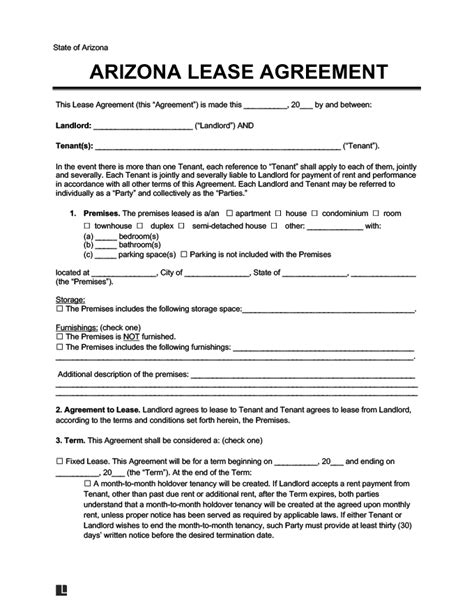 arizona residential leaserental agreement form legal templates