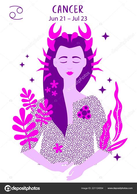 Cancer Zodiac Sign Girl Vector Illustration Astrology