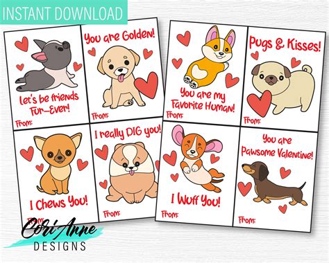 dog valentines cards diy printable valentines kids cute etsy