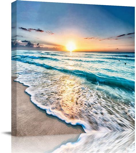 amazoncom canvas wall art sand beach wave sea hawaiian sunrise wall