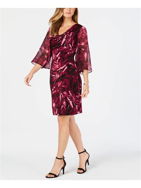 connected apparel womens purple chiffon sleeve cowl neck sheath dress  ebay