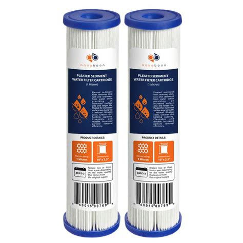 2 Pack Of 1µm Pleated Sediment Water Filter Cartridges 10x2 5