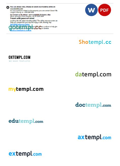 gambia hotel booking confirmation word   template  pages gotempl templates