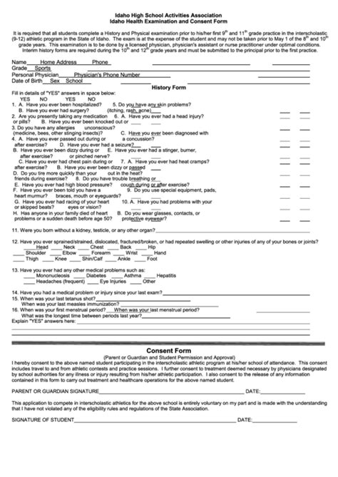 Idaho Health Examination And Consent Form Printable Pdf Download