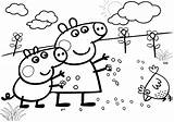 Peppa Pig Coloring Pages Easter Color Chickens Feeding Print George sketch template
