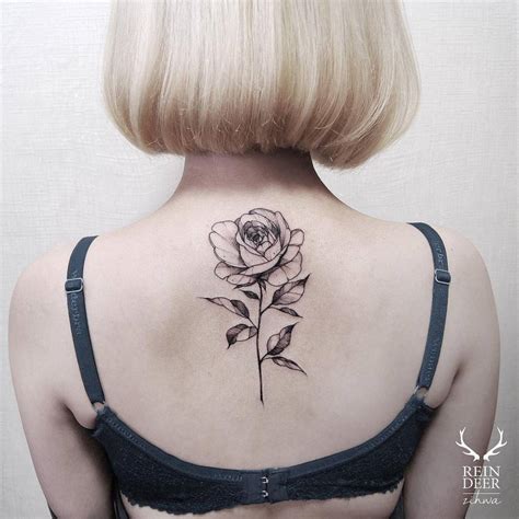 Blackwork Illustrative Rose Tattoo On The Upper Small