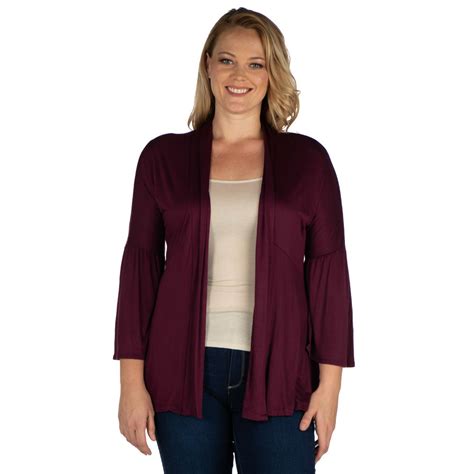 24seven Comfort Apparel Bell Sleeve Flared Open Front Plus Size Cardigan